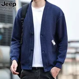 JEEP SPIRIT 가을 신상품 남성 브이넥 와플 가디건 스웨터 캐주얼 심플 자켓