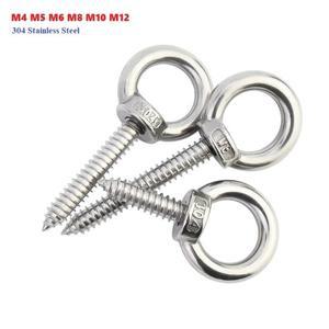 304 Stainless Steel Lifting Eye Bolt Round Ring Hooks Self Tapping Wood Screws Nut M4 M5 M6 M8 M10 M