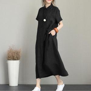 시원한 린넨 카라 롱 원피스 여름 통원피스 빅사이즈 루즈핏 퍼프 반팔