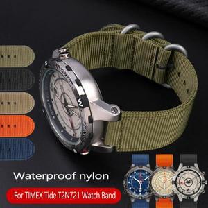 TIMEX 조수 캔버스 볼록 스트랩 남성 나침반 팔찌 T2N721 TW2T76500 나일론 시계 밴드 24*16MM