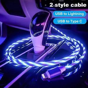스트리머 충전기 케이블 LED 조명 번개 TypeC iPhone 14 13 12 11 Pro Max X XS iPad 9 mini 용 USB 고속