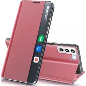 Qissy 갤럭시 S21 5G 케이스 클리어 뷰 윈도우 하드 PC 슬림 미러 킥스탠드 럭셔리 플립 충격 방지 5g 보호
