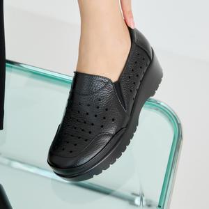 천연소가죽 세트 통굽 펀칭 컴포트 슬립온 5cm