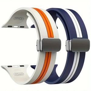 애플 워치 밴드용 실리콘 스트랩, 마그네틱 팔찌, iWatch correa 시리즈 9 8 7 6 5 Ultra SE 2, 44mm, 38mm