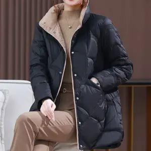 프리미엄 오리털 배색 미디 코트 겨울 여성 자켓 여성경량패딩 방한 보온 패딩점퍼