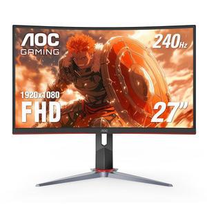AOC C27G2Z 27인치 커브드 프레임리스 초고속 게이밍 모니터, FHD 1080p, 0.5ms 240Hz, FreeSync, HDMI 2.0 2배, 디스플레이 포트 1배, 높이 조절 가능, Xbox PS5 스위치 준비 완료, 3년 제로 브라이트