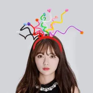 레인보우 축제파티 와이어스프링 머리띠 여성헤어밴드