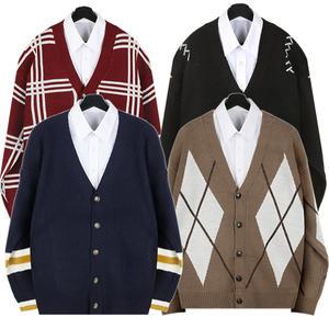 2025 가을 겨울 남자 니트 가디건 루즈핏 오버핏 간절기 데일리룩 브이넥 w001