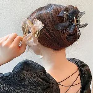 [콩심팥심]집게핀 쉬폰 리본 머리핀 여성 올림머리 헤어핀