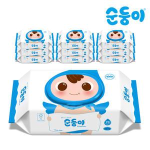 [순둥이] 프리미엄 무향 (엠보싱) 아기물티슈 캡형 70매 10팩 (NC-01)