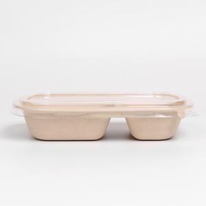 [KO] 일회용 샐러드 2구 사각 크라프트 펄프 용기+PET뚜껑 750ml 500세트