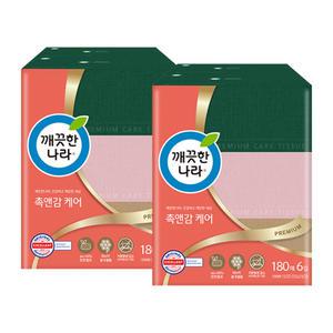 깨끗한나라 촉앤감케어 실키소프티 180매, 6입, 2개