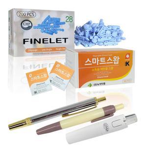 사혈기 + 사혈침 200개 + 알콜솜 100개 / 수지침 세트 무통 채혈침