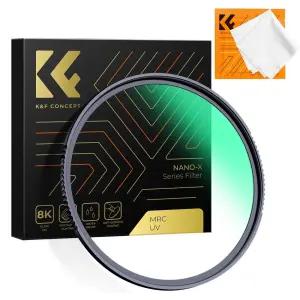 K&F Concept 82mm NANO-X MRC Slim UV 필터 (렌즈크리너융포함) __ 8K AGC Japan Glass