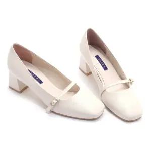 [갤러리아] 세라 여성 양가죽 메리제인 펌프스 통굽구두 TJP22403 크림 5CM