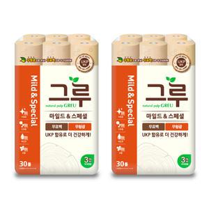삼정펄프 그루 마일드 스페셜 롤휴지 3겹 화장지 30m 30롤 2팩