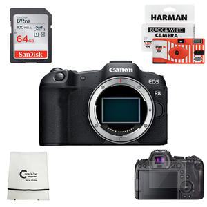 (컴온탑) 캐논 정품 EOS R8 BODY 미러리스 카메라 + SD 64GB + 보호필름 + 융 + 포토리뷰 흑백 일회용 카메라 (단독 700대 판매 돌파!) (재고보유)