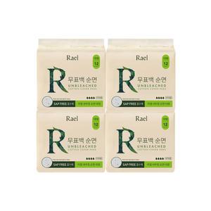 라엘 무표백 순면 생리대, 대형, 12p, 4개