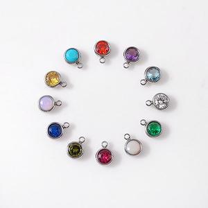 싼비즈 [8-112-01]써지컬스틸 펜던트 탄생석라운드 5mm 큐빅4mm ,1개