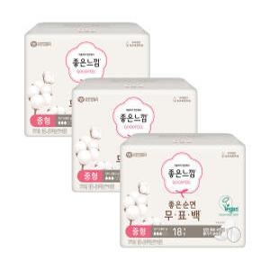 좋은느낌 좋은순면 무표백 중형, 18매, 3개