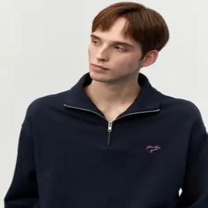 라움 남성 23SS [클리어런스][RAUM MEN EXCLUSIVE] [MAISON LABICHE] 네이비 자수장식 면 반집업티셔츠 RA
