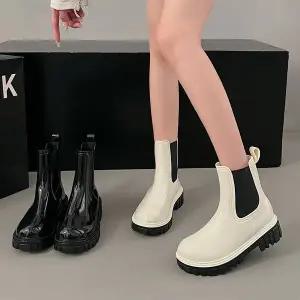 [하프클럽/] 첼시 라운드 사이드밴딩 통굽 레인부츠 장화(3cm)-6227