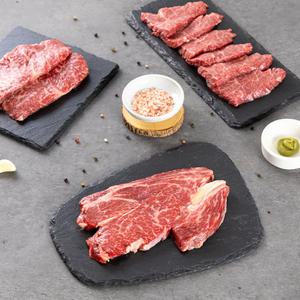[한성가횡성한우]정품 횡성한우 투뿔등급 명작세트 3호 800g(등심 300g,채끝 300g,갈비살 200g)