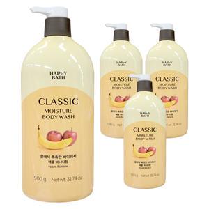 해피바스 정말 촉촉한 바디워시 애플 바나나향 900ml 4개