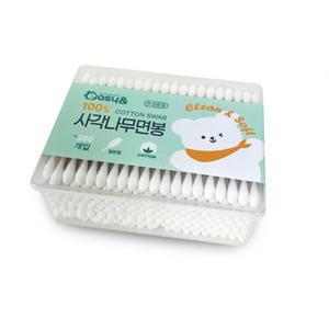 사각 나무 면봉 200P 플라스틱 케이스 귀이개 일회용 메이크업 화장
