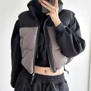 [하프클럽/]시밀러 크롭 패딩조끼 숏패딩 베스트 배색 캐주얼 데일리 스트