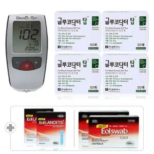 글루코닥터 탑 당뇨 검사 혈당측정기 측정지 세트[혈당계+시험지 200매+침 200개+솜 200매]