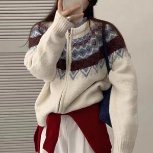 [디작소]여성 가을 겨울 데일리 노르딕 집업 가디건