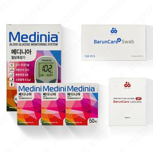 메디니아 혈당측정기 혈당검사지 세트 +시험지150매+솜100+침100