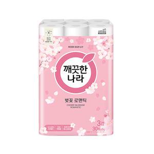 깨끗한나라 3겹 벚꽃 로맨틱 프리미엄 27m, 30롤, 1개