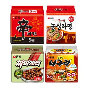 농심 농심라면 124g, 4입 1개 + 신라면 120g+얼큰한 너구리 120g+짜파게티 120g 각 5개 (총 19개)