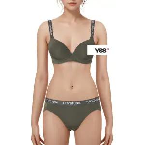 [롯데백화점]예스 딥카키 어깨끈 로고 포인트 노아이어 브라 팬티 세트 YSWBA945YSWPA945
