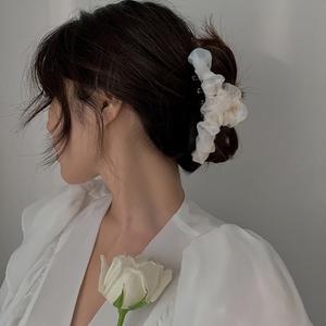 쉬폰프릴 집게 삔 리본 헤어 곱창 올림 머리 실버 볼륨 미니 큐빅 메탈 자동 핀