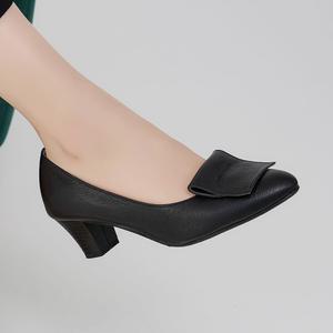 수제화 천연소가죽 펜실 청키힐 펌프스 5cm