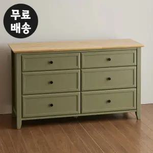 앤 고무나무 원목 와이드 3단 서랍장(민트그레이)