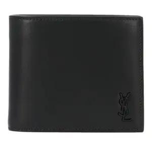 블랙 가죽 큐어 글라스 매트 스무스 가죽 온톤 YSL 로고 북 클로저 반지갑 607