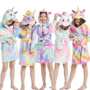 호텔 샤워 목욕 가운 대형 수건 극세사 골프 Kigurumi-어린이 유니콘 어린이 후드 남아 잠옷 여아 아기 동