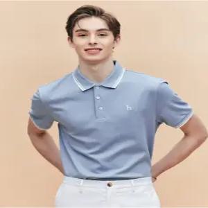 헤지스 남성 25SS [AIRY TWILL] 블루 더블 팁 배색 카라 티셔츠 HZTS5B437B1