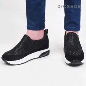 딕슈 여성 통굽 키높이 큐빅 밴딩 슬립온 7cm SOWZ646