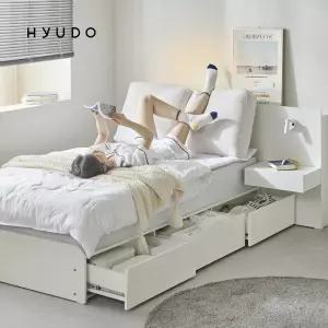 [9월 5% 최종판매가 186,560] 휴도 선유 패브릭 쿠션형 호텔식 LED 서랍형 수납침대 빅서랍 슈퍼싱글 퀸 (SS/Q)