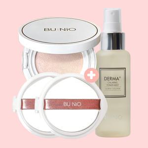 뷰니오 생얼쿠션세트(카밍쿨톤업선쿠션 본품25g+리필25gx2개+카밍토너미스트100ml) 광나는피부