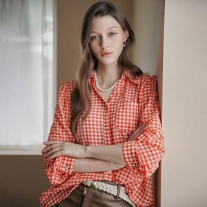 [마쟈]고방체크 포켓 쉬폰 셔츠 블라우스