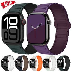 Apple Watch Ultra 2 용 마그네틱 밴드 49mm 45mm 44mm S10 46mm 42mm 40 41mm IWatch 시리즈 Ultra 2 9 8 7 6 5 4 용 실리콘 스트랩