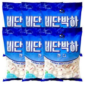 크라운 비단 박하사탕 140g X 6봉 간식 캔디 대용량