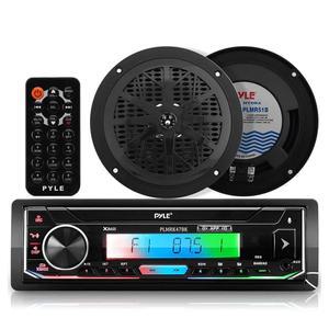 파일 블루투스 해상 수신기 스테레오 및 스피커 키트 300W 싱글 DIN 보트 유닛 l LCD 마이크 핸즈프리 통화 AUX MP3/USB/SD AM/FM 라디오 리모컨 PLRK47BK 블랙