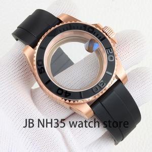 40mm NH35 케이스 로즈 골드 PVD 사파이어 GMT SUB 요트 마스터 시계 무브먼트 28.5mm 다이얼 고무 스트랩
